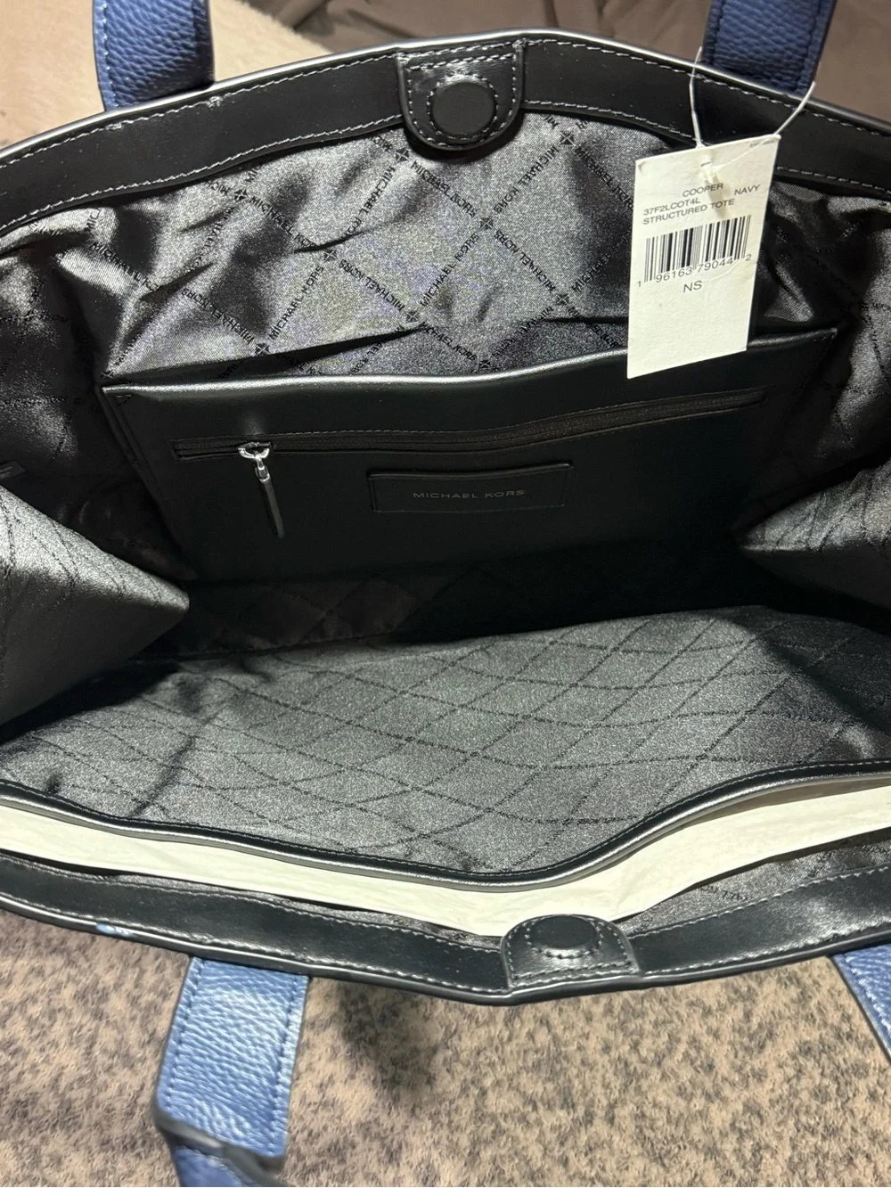 Michael Kors Navy Pebbled Leather Briefcase Tote